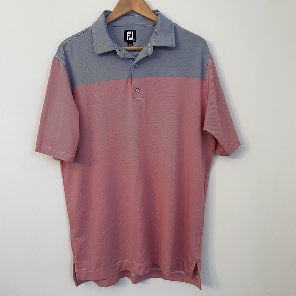 FootJoy Sea Trail Golf Club Polo Shirt Mens Large L Performance Striped Red Blue - Picture 3 of 13